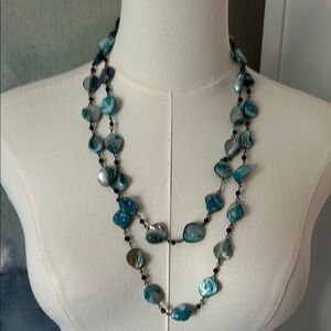 Blue Shell Beaded Necklace 52 inches Costal Vibe